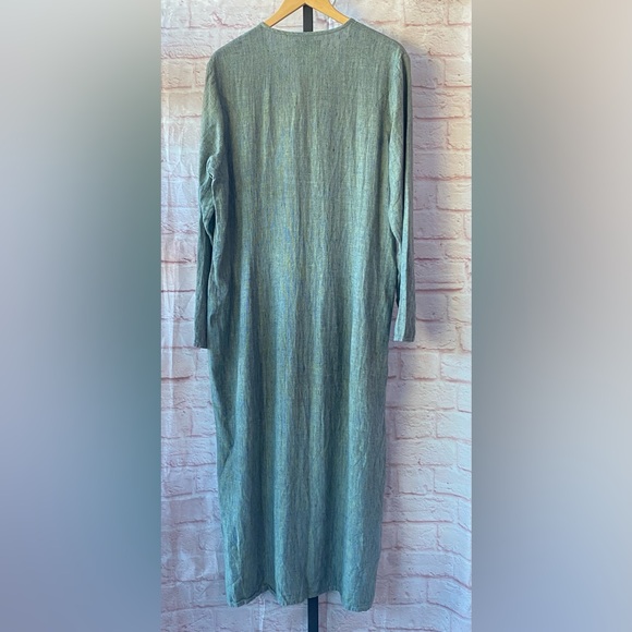 FLAX Jeanne Engelhart Women Dress Green Linen Button Up Pockets Medium - Picture 2 of 5